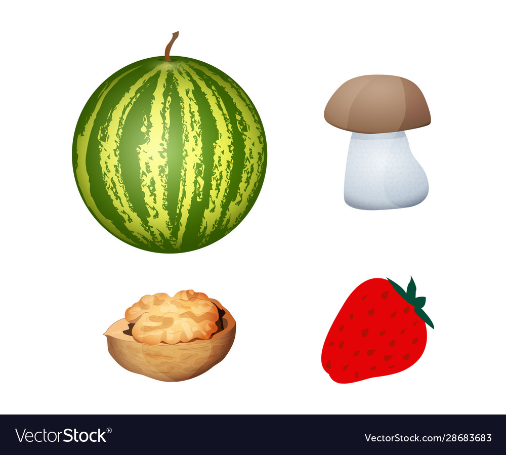 Set icons of watermelon mushroom walnut