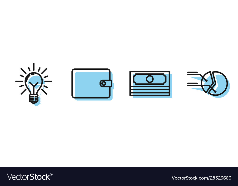 Set line stacks paper money cash light bulb