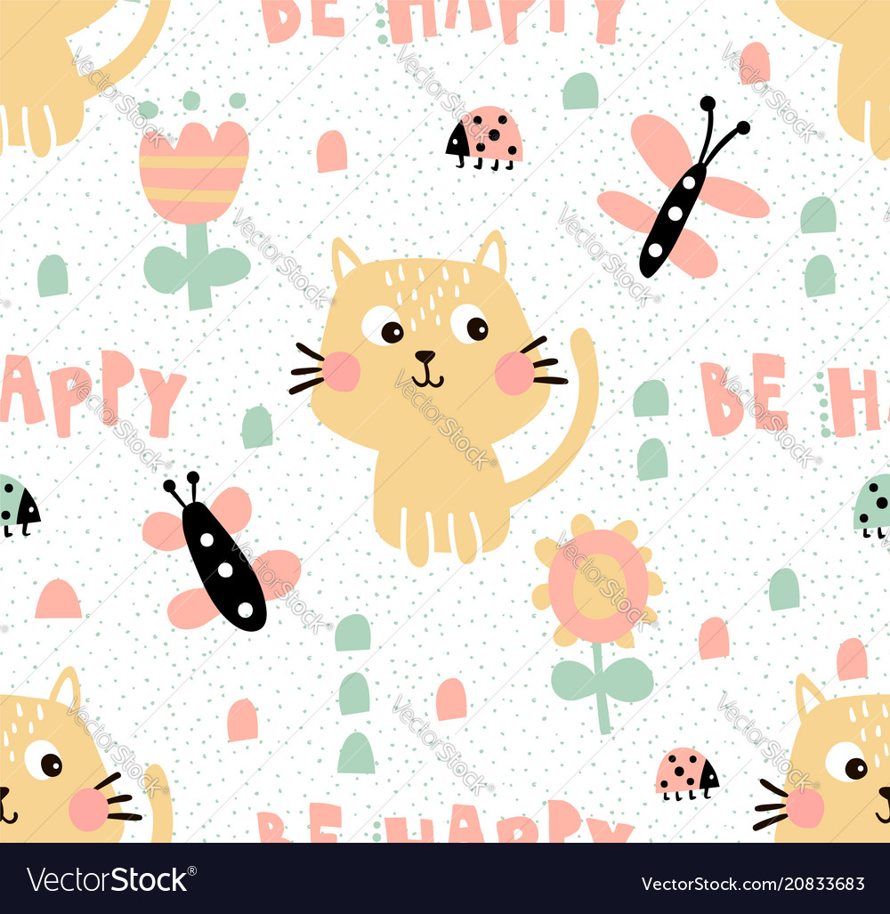 Tender cat pattern vector image Tender cat pattern
