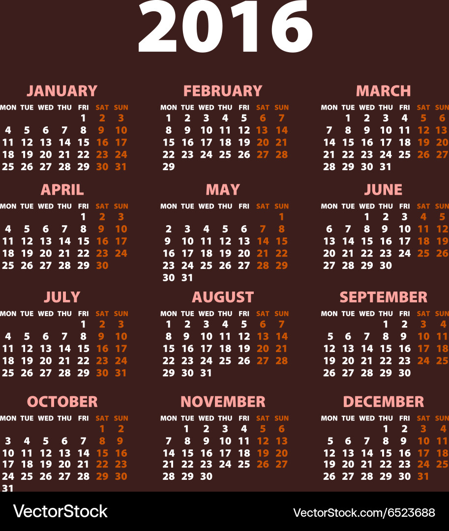 16 Calendar Simple Design Date Color Royalty Free Vector