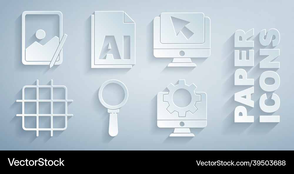 Set magnifying glass computer monitor and cursor Vector Image