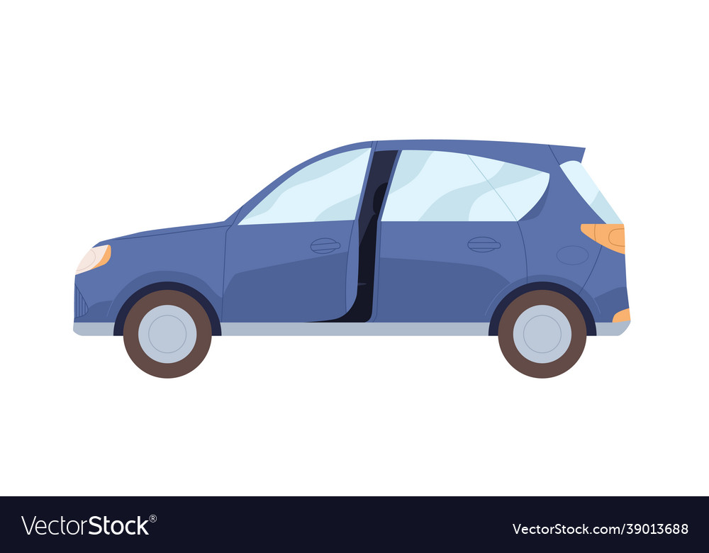 Side view blue car with open door new modern Vector Image