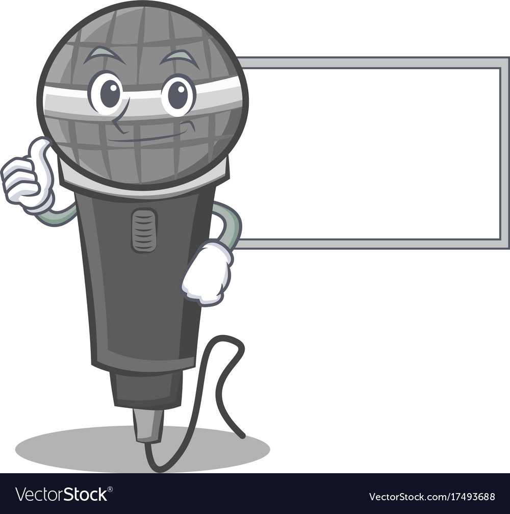 Thumbs up with board microphone cartoon character