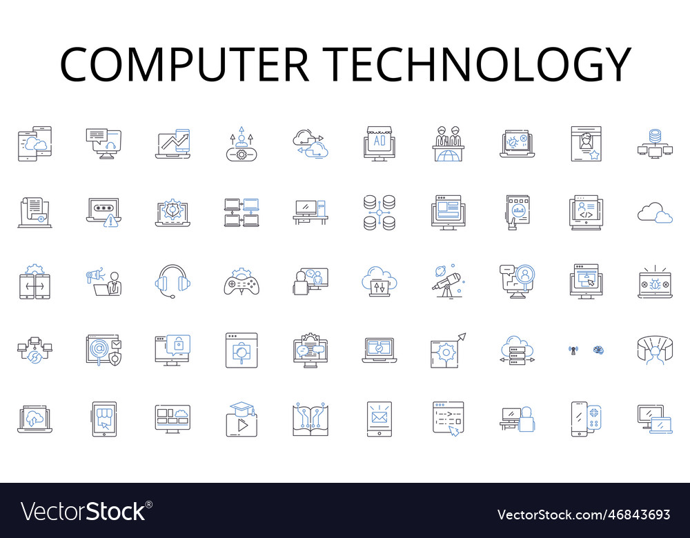 Computer technology line icons collection