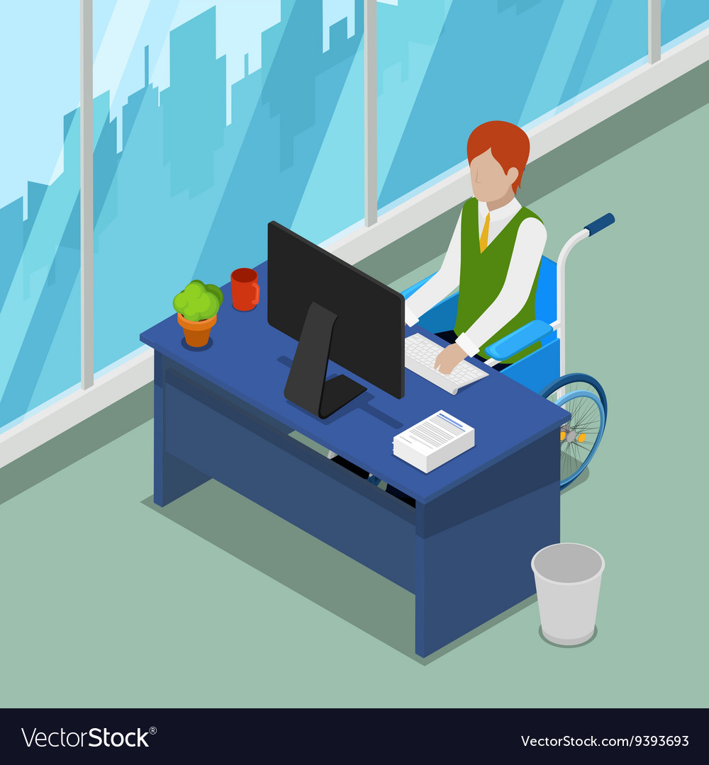 Working for the disabled. Рабочее место для людей с ограниченными возможностями вектор. Рисунок at work.