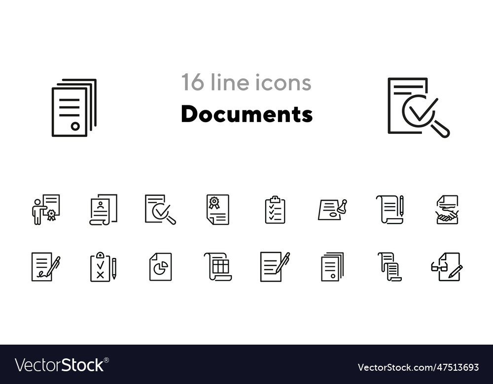 Documents line icon set Royalty Free Vector Image