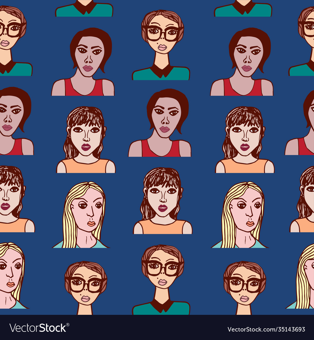 Seamless pattern with cartoon girls