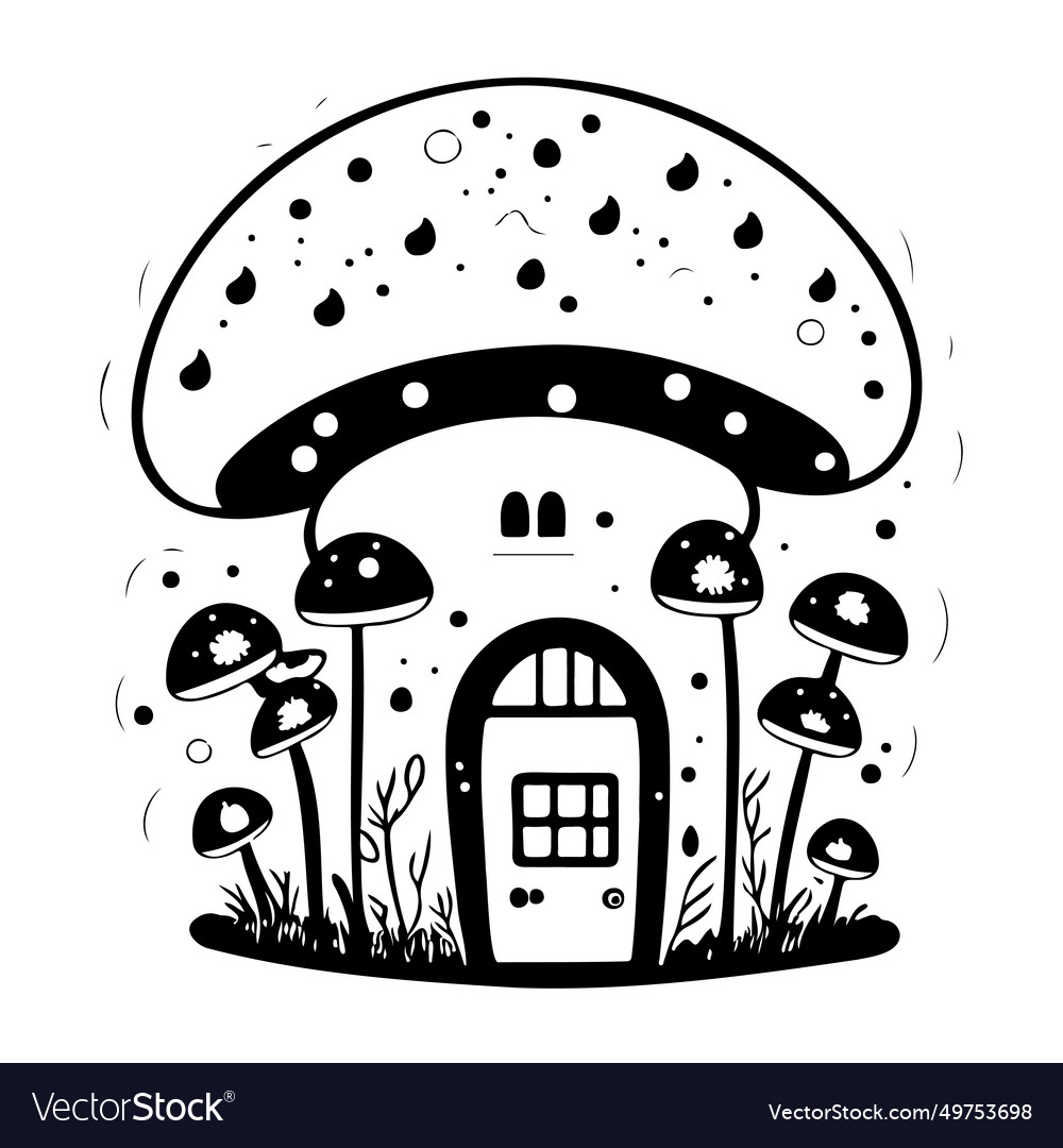 Doodle house mushroom sketch hand draw black Vector Image