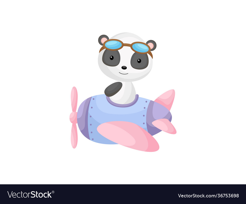 Little panda wearing aviator goggles flying