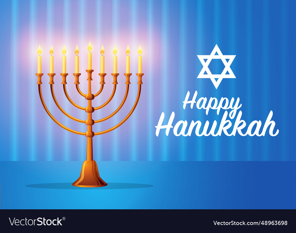 Menorah a traditional candelabra on blue curtain Vector Image