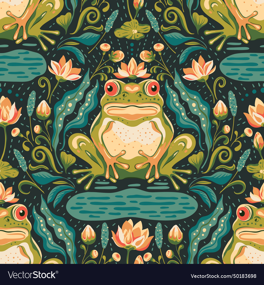 Ornate boho frog print art deco pond animal Vector Image