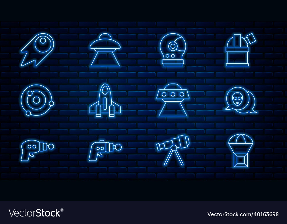 Set line box flying on parachute alien astronaut