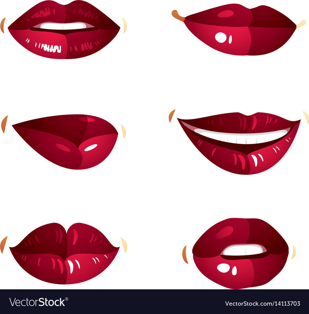 Collection of red female lips with makeup Vector Image