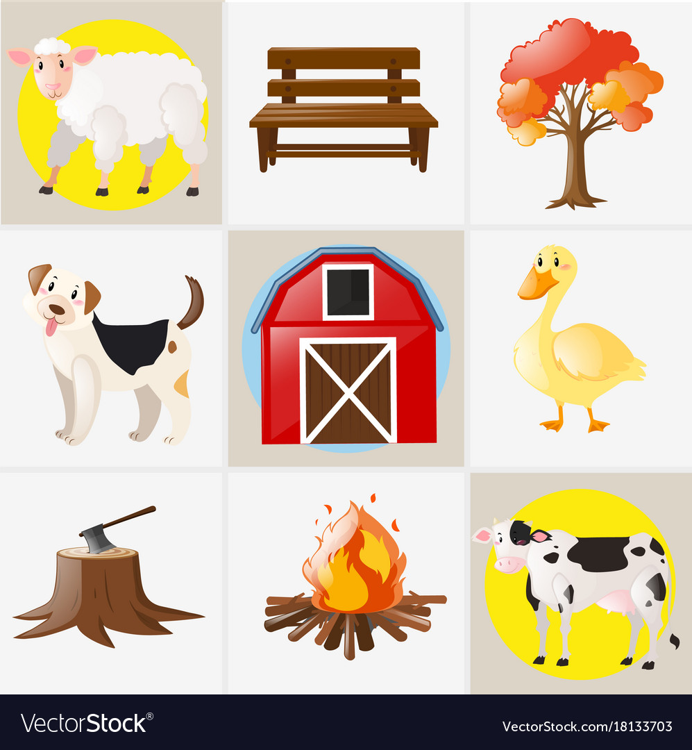 Different types of farm animals and elements Vector Image Different types of farm animals and elements Vector Image