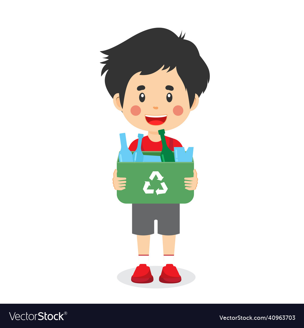 Kids holding containers with plastic bottles Vector Image