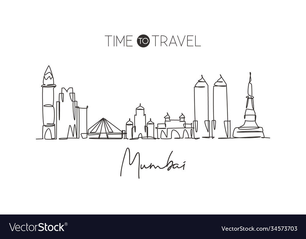One Single Line Drawing Mumbai City Skyline Vector Image