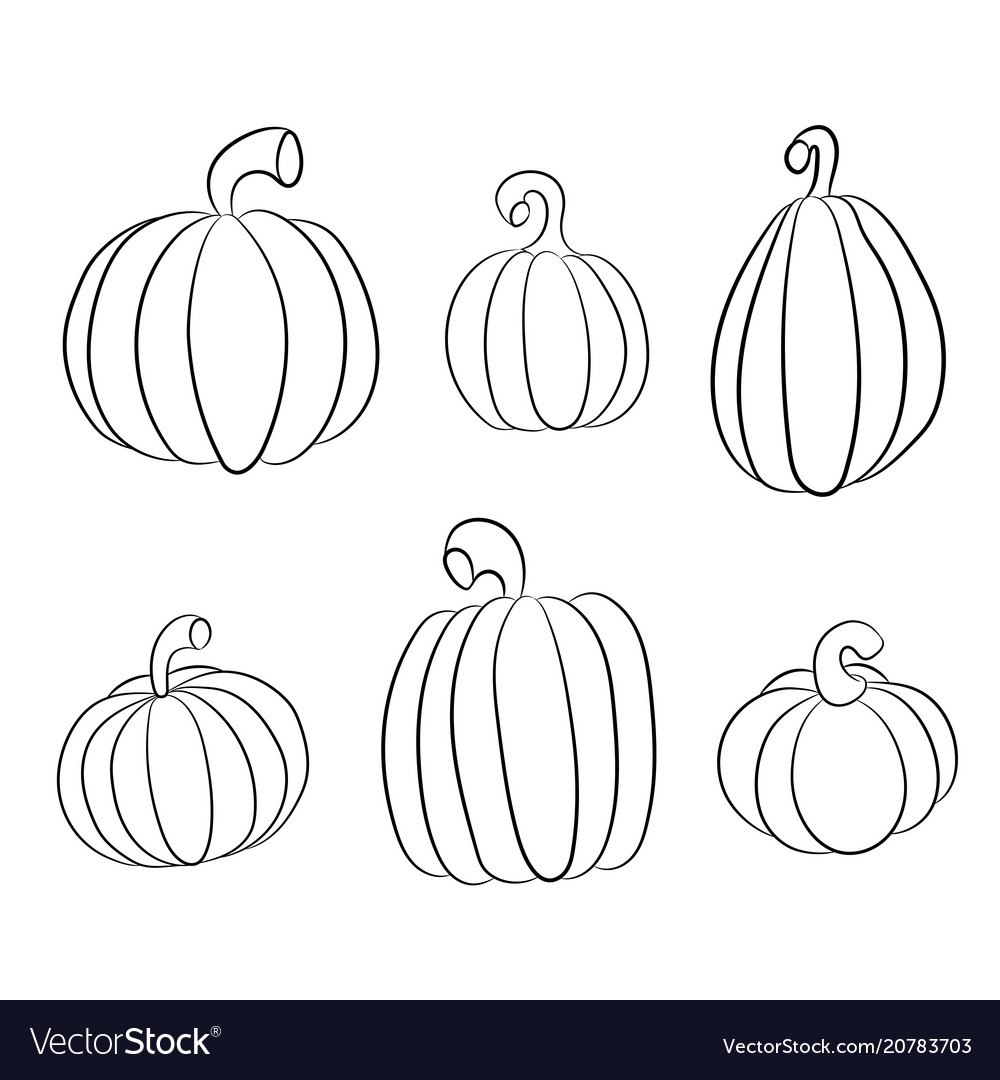 Pumpkins collection various types back contour Vector Image