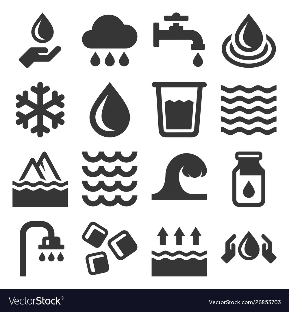 Water icons set on white background vector image Water icons set on white background