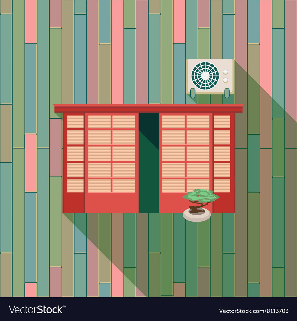 With A Vintage Window And Air Conditioner On The Vector Image