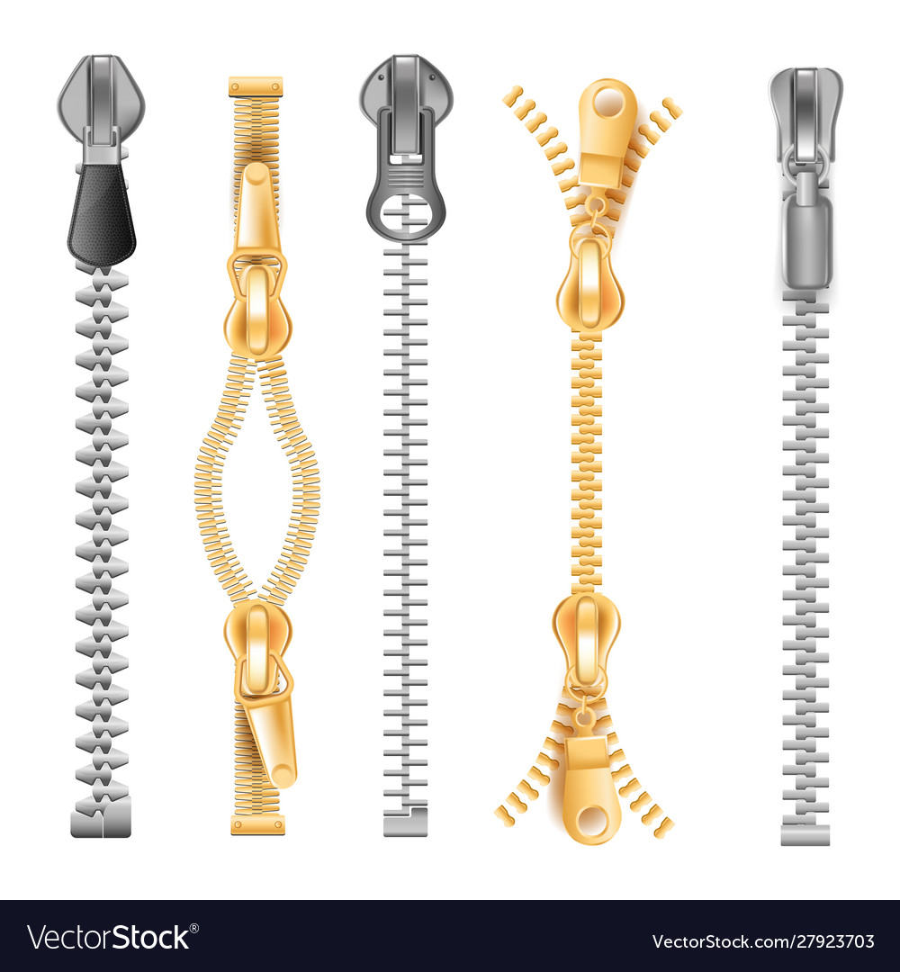 Zippers or fasteners isolated icons pullers or Vector Image