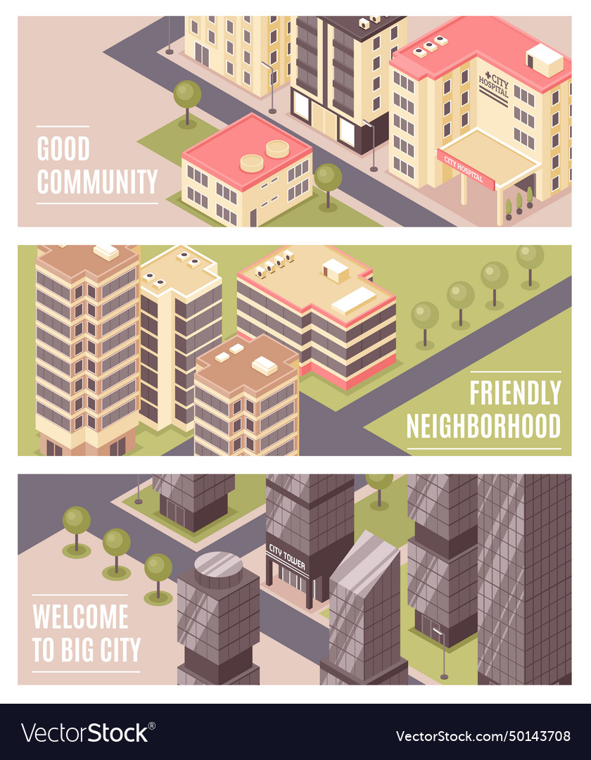 City buildings isometric banners