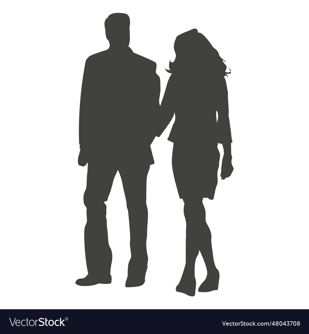 Couple walking holding hands silhouette Royalty Free Vector