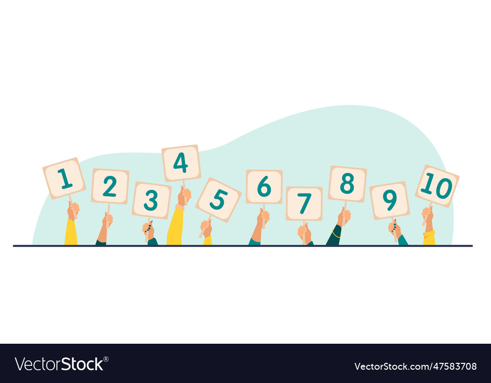 Jury giving evaluation and showing scorecards Vector Image