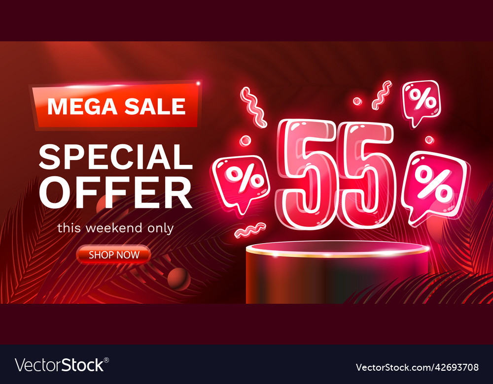 Mega sale special offer neon 55 off banner