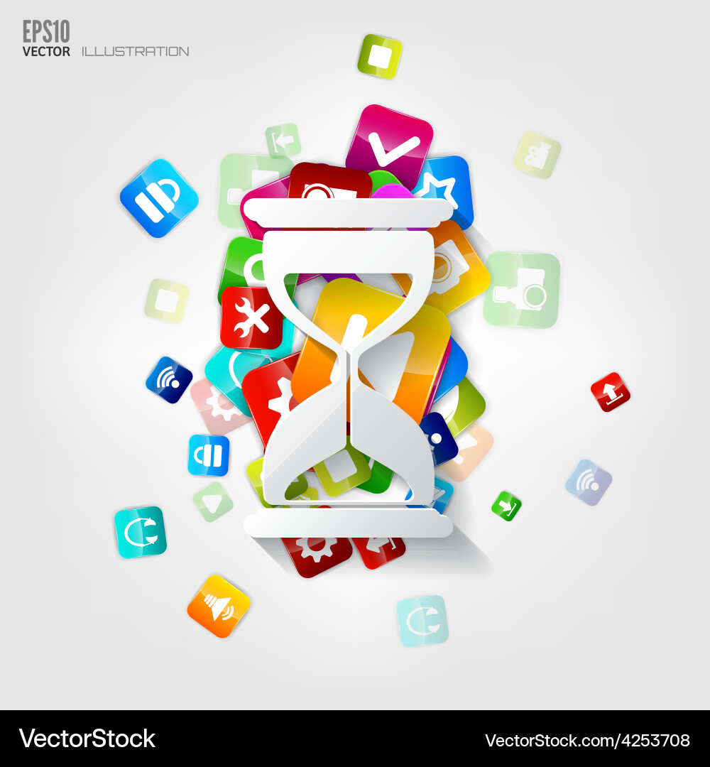 Sand clock icon flat abstract background with web Vector Image
