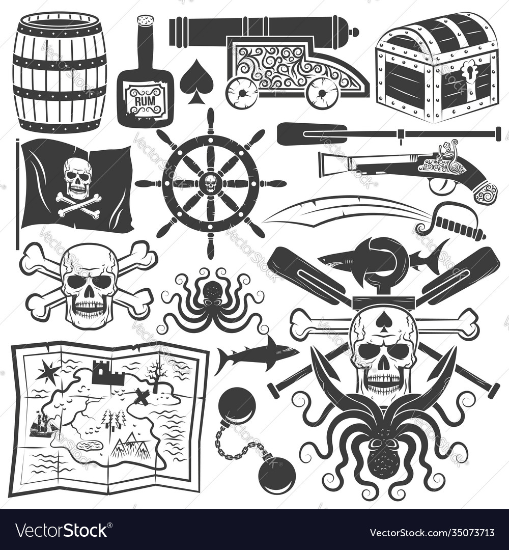 Bundle objects for design pirate logo Royalty Free Vector