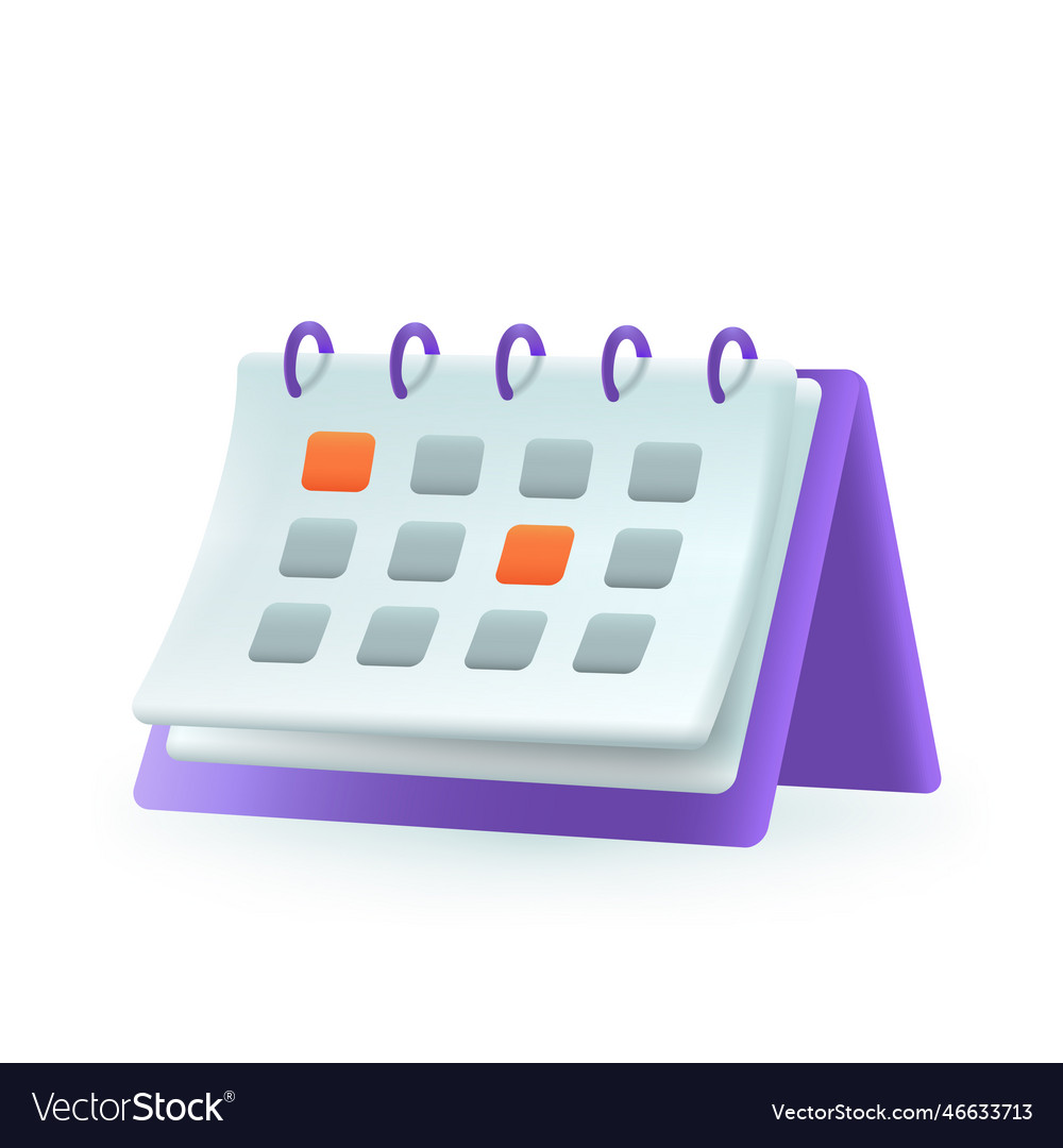 Desk calendar with marked dates 3d cartoon style Vector Image