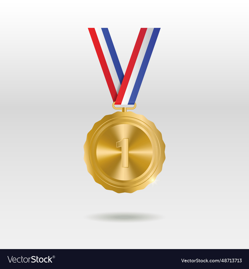 Gold medal golden 1st place badge sport game Vector Image