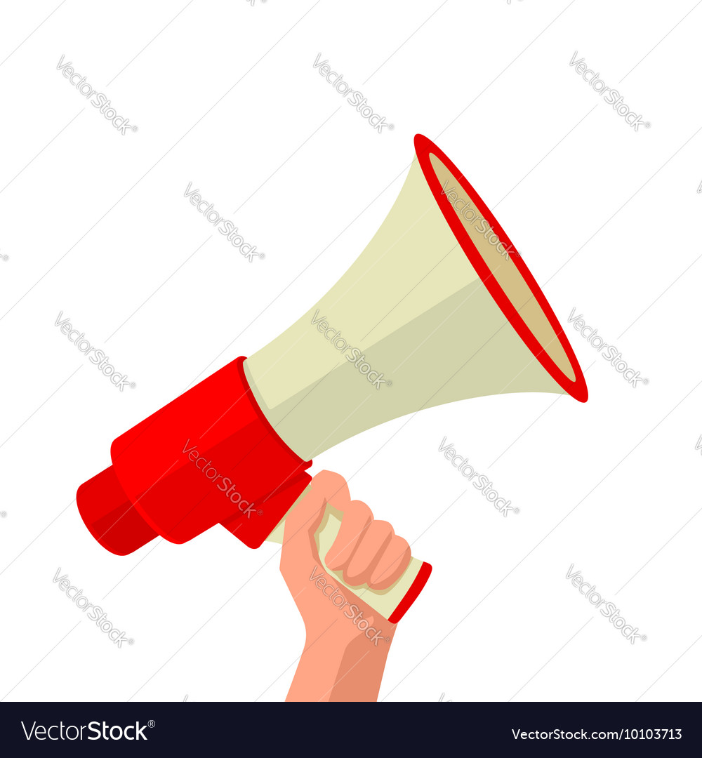 Male hand holding loudspeaker Royalty Free Vector Image