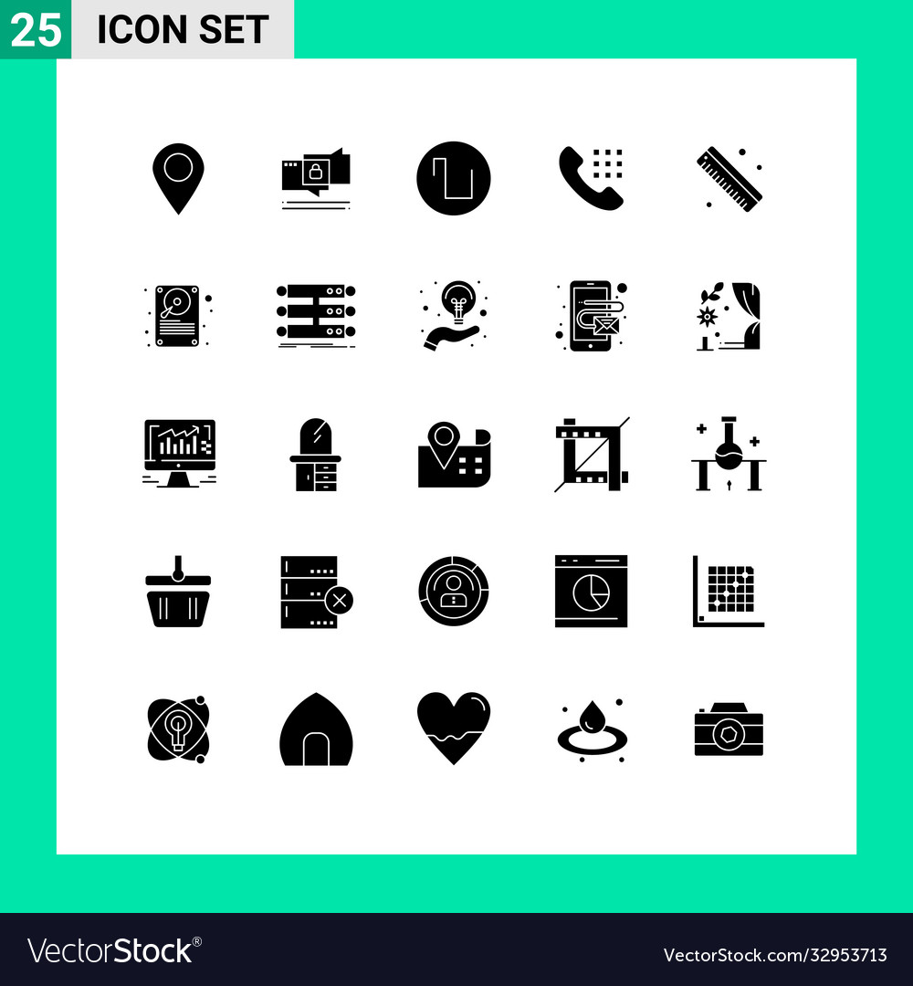 Modern set 25 solid glyphs and symbols