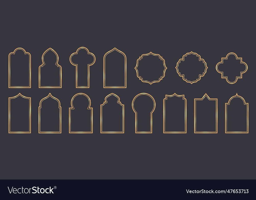 Ramadan window frame shapes islamic golden arches Vector Image