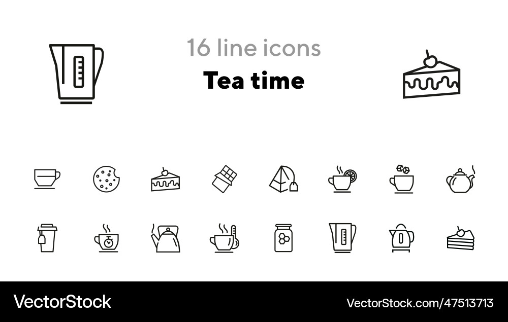 Tea time line icon set Royalty Free Vector Image