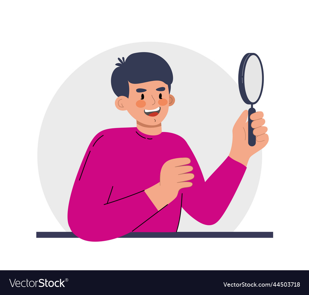 A man with magnifying glass flat style Royalty Free Vector