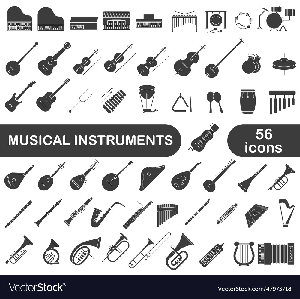 A simple set of dark hollow musical instruments Vector Image