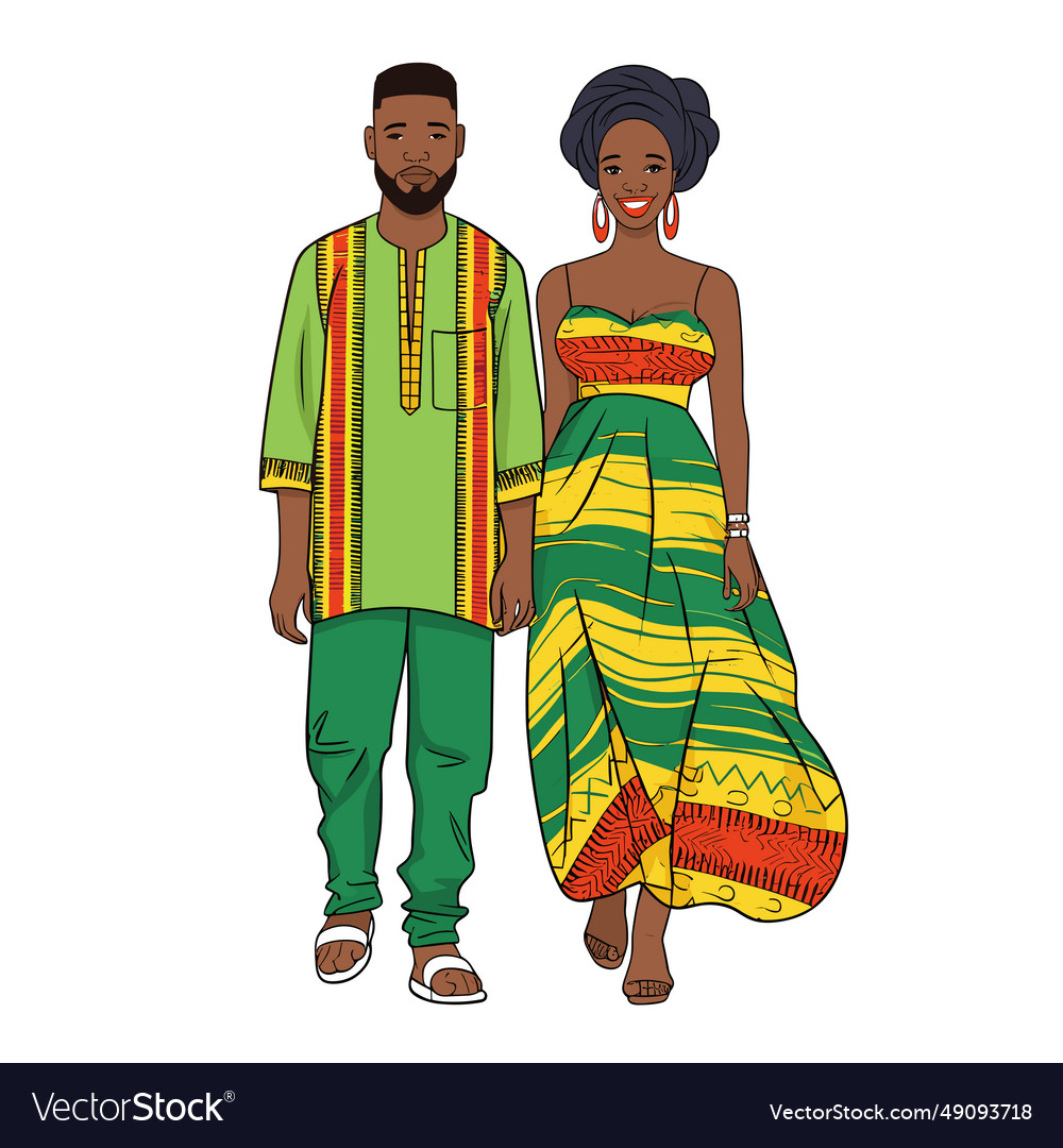 African Couple Hand-drawn Comic African Couple Vector Image