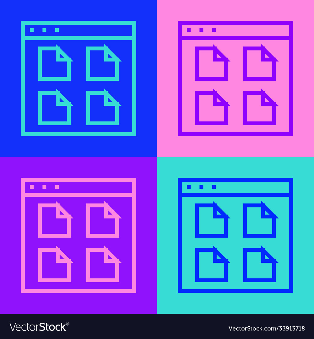 Pop art line browser files icon isolated on color Vector Image
