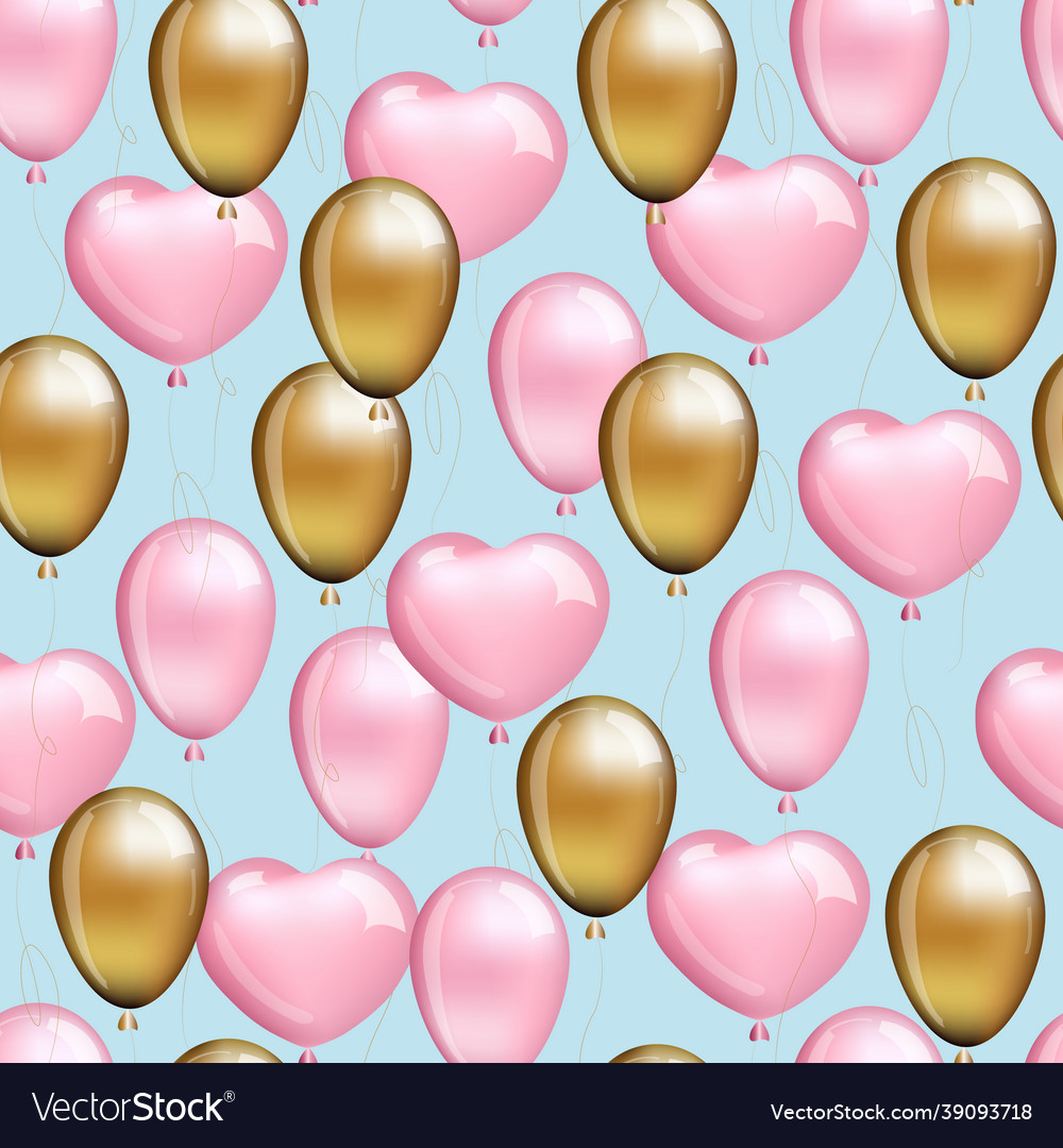 Seamless pattern with gold and pink balloon