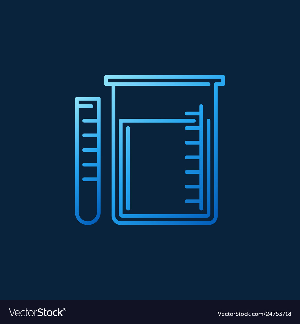 Test tube and beaker outline blue icon Royalty Free Vector