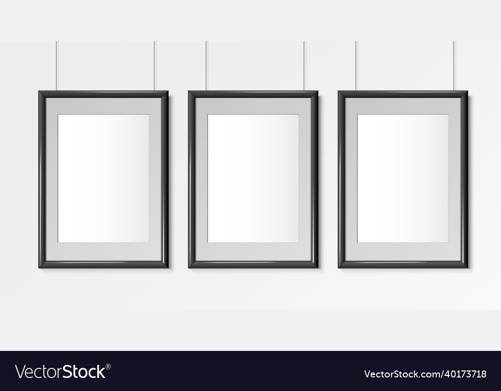 Three realistic black vertical a4 frames posters Vector Image