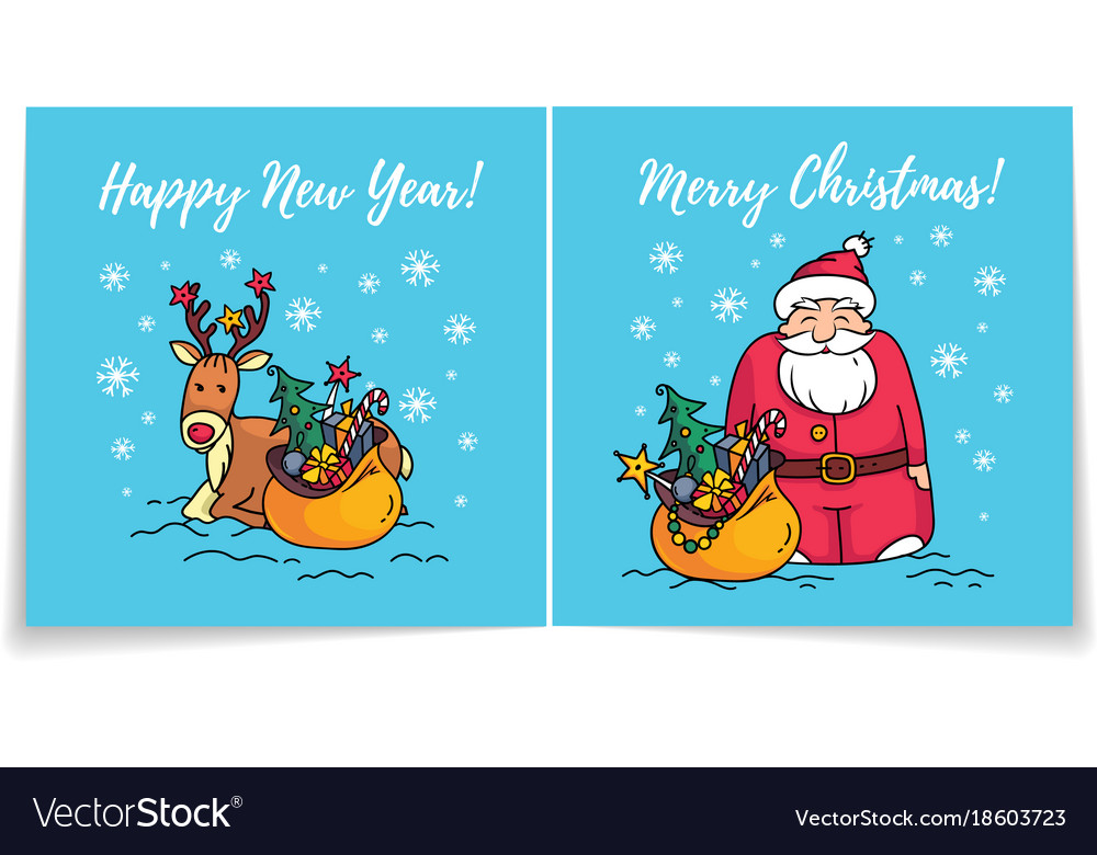 Merry christmas card with santahappy new year