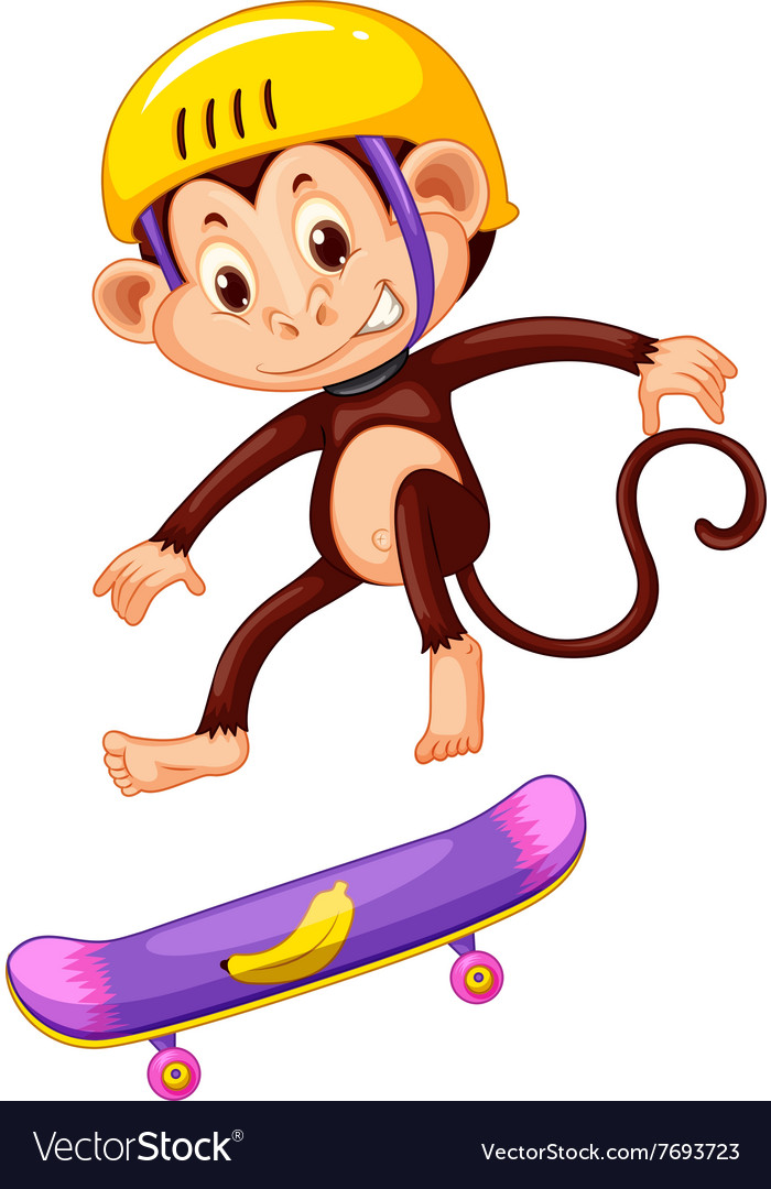 Monkey with helmet playing skateboard Royalty Free Vector