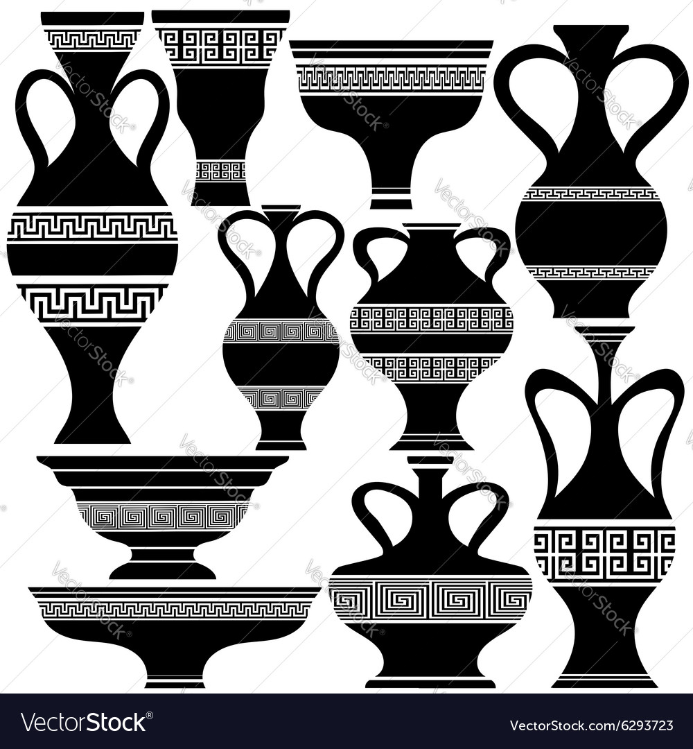 Set of greek amphora silhouettes Royalty Free Vector Image