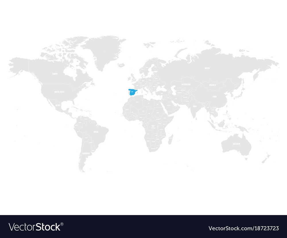 Spain marked by blue in grey world political map Vector Image