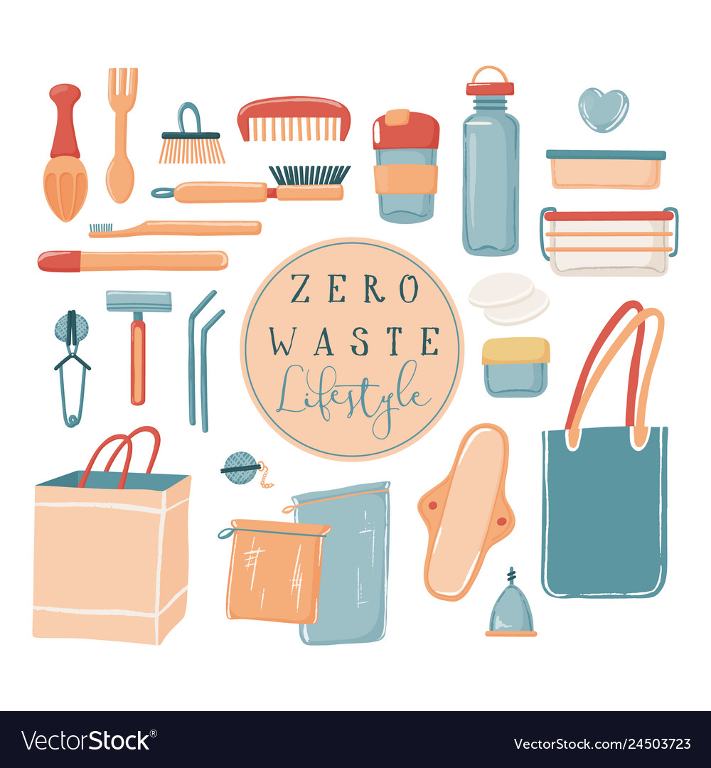 Zero waste eco lifestyle set of objects