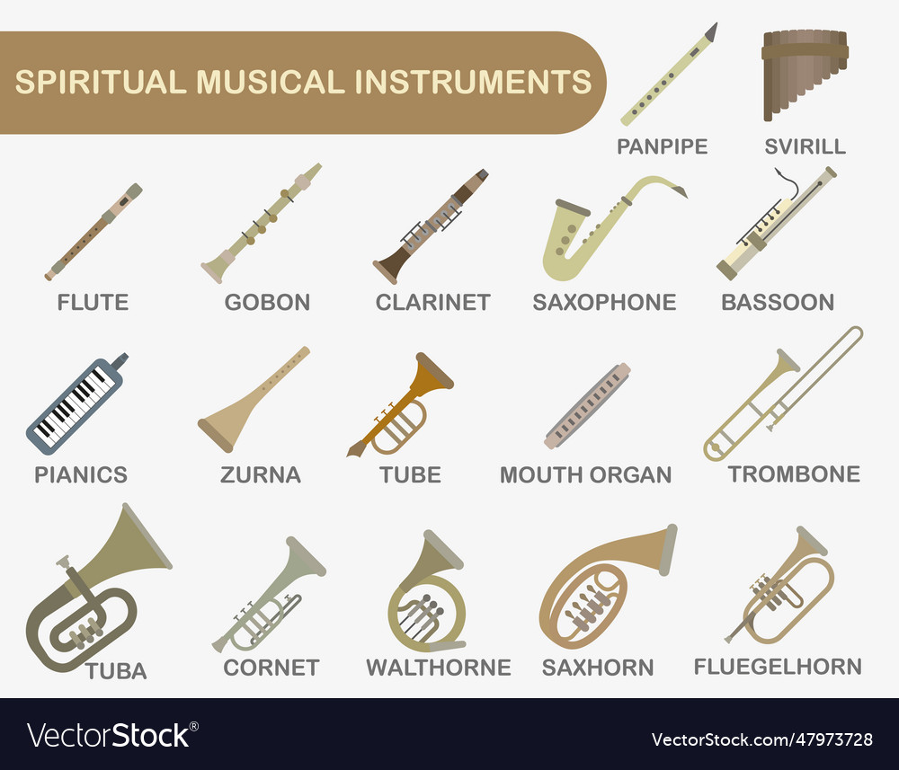 A Set Of Wind Musical Instruments Colored Wind Vector Image