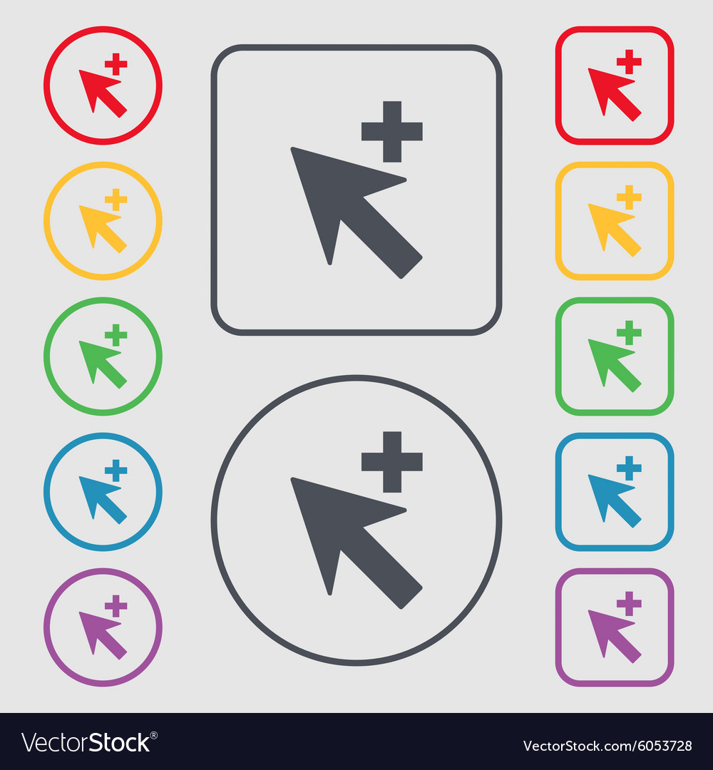 Cursor arrow plus add icon sign symbols